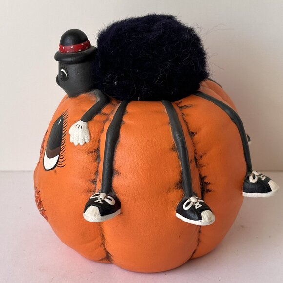 Vintage 80s Kitsche Spider on Hand Painted Halloween Jack O Lantern Pumpkin 1988 - Picture 5 of 9